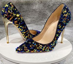 Sexy Lady Fashion Designer Sapatos Mulheres Sapatos azuis pontáticos de dedo do pé
