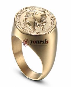 Yourefs män stämplar guld runda rostfritt stål napoleon vintage franska mynt ring5850098
