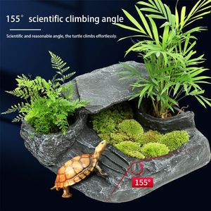 Turtle Basking Platform Hideout Cave House Climbing Platform Resin Tree Rock Aquarium Tank Ornament Landscaping Habitat Decor 240529