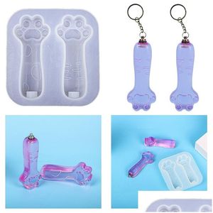 Molds Diy Cat Paw Flashlight Epoxy Resin Mold Handmade Keychain Casting Jewelry Making Tools Led Light Bb Stick Sile Drop Delivery Equ Dhyjd