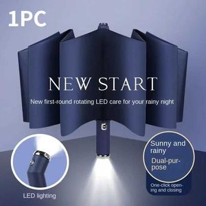 傘の高度な10骨耐久性のあるクリエイティブオートマチックバッグ懐中電灯LED Umbrella Commercial Sunshade Triple Fold H240531 885K