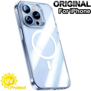 Covers Luxury Wireless Magnetic Cover For Apple Magsafe Case Iphone 11 12 13 15 14 Pro Max Mini 7 8 Plus Xr Xs X Clear Acrylic Cases