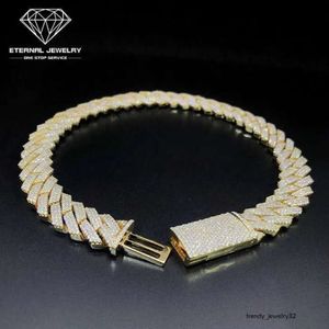 Fabriksanpassade män hiphop iced ut 18 tum solid s 10k 14k guldgul 10mm Moissanite Diamond Cuban Chain Link Necklace 274J