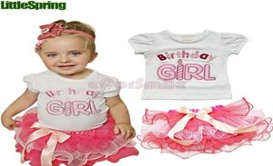 Маленькие наборы одежды для девочек на день рождения для летней вышивки Письмо чисто хлопок