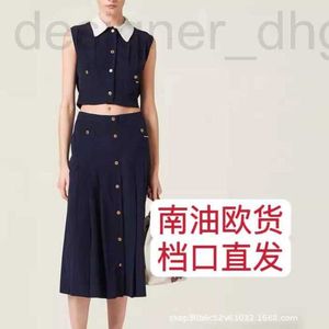 Two Piece Dress designer 24 New Academy Style Lapel Sleeveless Top Folded Half Skirt Set YFBM