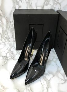 Патентная кожаная черная высокая каблука сексуальная заостренная ярко -сжатая карьера Женщины Женщины Туфы высокие рост туфли 11 см размером 85 см 39576065