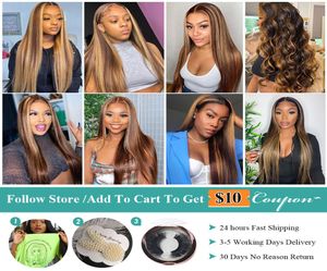 Allove Honey Blonde Lace Front Wigs Highlight Brown Lace Front Human Hair Wigs Brazilian Bone Straight Human Hair Wig Ombre Wig3555914