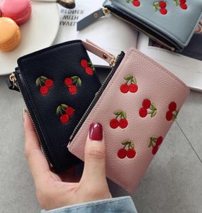 Fashion Women Girls Short Wallet Small PU Leather Cherry Embroidery Coin Purse Card Holders Lady Girl Mini Money Bag43336765626584