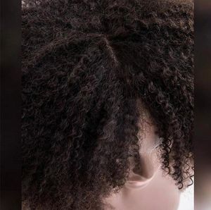 250 Densitet Afro Kinky Curly Spets Front Human Hair Wigs With Bangs Short Bob Lace Frontal Wig For Women Full 4B 4C Dolago Black9881755