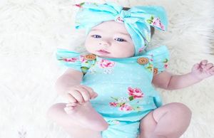 Baby Clothes Factory Newborn Babies Girls Clothes Flower Jumpsuit Bubble Romper Bodysuit Headband Outfits1443558