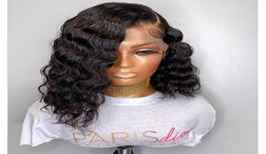 ブラジルの12インチ180デンシーナチュラルウェーブショートボブウィッグブラックカラーミドルパーツGlueless Synthetic Lace Front Wigs Remy Soft Fiber2338440