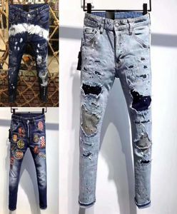 H826 MENS 2019 Luxury Designer Clothes Print Letters Herr Designer Jeans European och American Ripped Jeans Storlek 28382913269