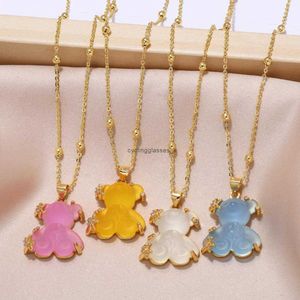 2024 Jewelry ins colorful teddy bear pendant necklace fashionable gold-plated temperament hip-hop collarbone chain nkb869