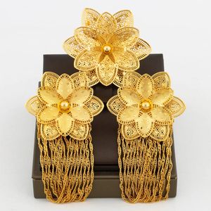 Indian 18K Gold Plated 2st Set Finger Ring and Earrings for Women Marockan Nigerian Fashion Bridal Wedding SMEEXKE SET GENTER 240510