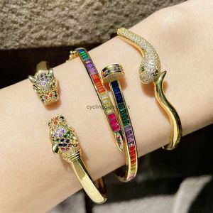 2024 Personalized color set zircon nail Bracelet female exaggerated animal snake leopard head open brd50