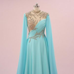 Elegant Party Evening Dress with Long Floating Sleeves and Major Beading High Neck EN10002