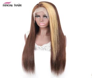 IShow 28 30 tum 150 180 250 hög densitet 44 Human hår peruker transparent spetsstängning peruk rakt för kvinnor honung blond 4274255990