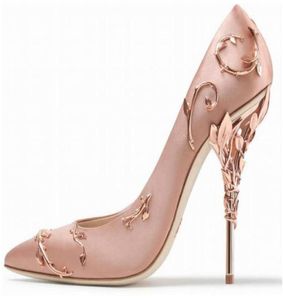 Designer Bridal High Heels Shoes 10cm Fashion Pink Women Eden Metal Flower Pumps Shoes For Wedding Evening Party Prom Shoes White 6453898