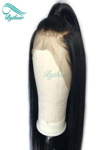 ByThair Human Hair Spets Front Wig Silky Straight Pre Plucked Hairline Soft Brasilian Virgin Hair Full Spets Wig 150 Densitet med B6783869