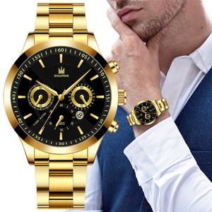 Orologi da polso shaarms di lussuoso uomo in quarzo orologio in acciaio inossidabile oro impermeabile calendario maschile sport orologi 2901