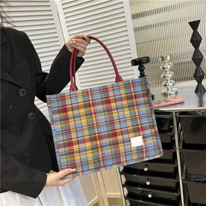 Plaid Rainbow Tote Bag Popular This Year Womens 2024 Trendy and Fashionable Canvas Single Shoulder Crossbody