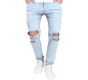 Mode mens mager jeans rippade smala fit stretch denim nöd frayed jeans pojkar broderade mönster blyertsbyxor j1806093672483