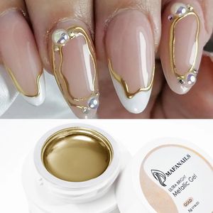 1Box ​​Metallic Gel Gold Mirror Effect Nail Polish French Art Lineflower Målning Glitter UV Soak Off 8yqw 240528