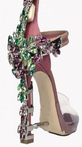 2021 Strange Heel Crystal Designer Shoes Woman PVC High Heel Sandals 2021 Badlock ankle Strap Rhinestone Sandals2917401
