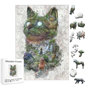 3D Puzzles Cat 3D Träpussel Jigsaw Puzzles Montessori Baby Education Toys for Children Free Frakt Keychain Animal Puzzle Wood DIY G240529