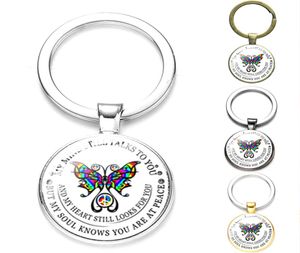 Christian Believers My Mind Still Talks to You Key Chain for Women Butterflies Cross Pattern Glass Badges Keyring Men Gadgets2232397