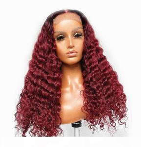 13x6 Glueless Deep Wave Burgundy Lace Front Wigs 1b 99j Lace Front Human HairWigs Curly Ombre Wine Red Wig