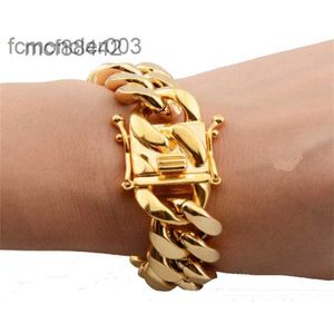 8mm/10mm/12mm/14mm/16mm/18mm Mens 18k Gold Plated Stainless Steel Bracelets High Polished Miami Cuban Link Punk Curb 260i