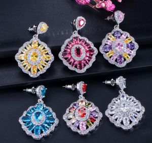 AAA Cubic Zirconia Copper Long Charm designer earring Silver Plated Colorful Red Green Blue White Purple Luxury Diamond Earrings F5977379