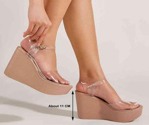 منصة أسافين الصنادل للنساء Clear Buckle Strap Peep Toe Comfy Nasual Shoes Woman Roman Brand Office Lady Sandals J220527129032