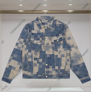Men Designer Coat Jacket Chessboard Grid Sets Letter Jacquard Denim Jackets Fabric Long Sleeve Women Black Dark Coats M-2XL