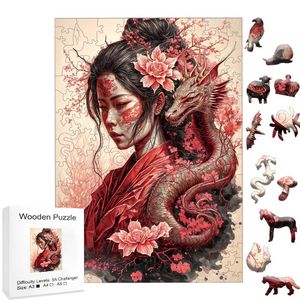 3D Puzzles Dragon Girl 3D drewniana łamigłówka Nieregularna układanka puzzle zwierzęta rzemieślnicze zabawki rodzina interaktywna gry Montessori edukacyjne zabawki g240529