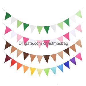 Bannerflaggor 12 Colorf Pennant Felt Bunting String Triangle Flag Party Celebrations Shops Decorations Baby Shower Wedding Events Class Dhjte
