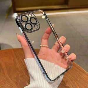 Suitable for iPhone 15Pro phone hard case, electroplated transparent Apple 14 protective case with built-in glass lens film