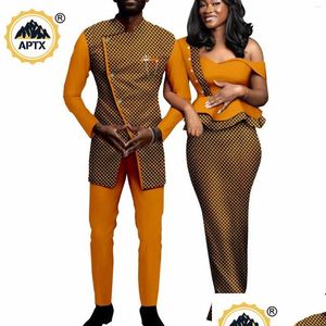 Temel Sıradan Elbiseler Afrikalı Kadınlar için Çift Kıyafetler Erkek Ceketler Ceket ve Pantolon Setleri Dashiki Takım Düğün Y23C DHTCB