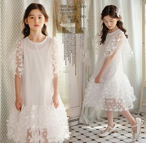 2022 Summer Big Girls Stereo Butterfly Applique Dresses Kids Lace Gace Falbala Fly Sleeve Dress Children Princess Clothing Q43586118988