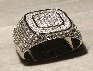 Hip Hop Micro Pave sona Diamond Stones All Iced Out Bling Ring Big 925 Sterling silver Rings for Men Jewelry gift3730277