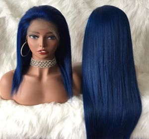 Niebieskie ludzkie włosy Pełne koronkowe peruki Brazylijskie dziewicze włosy niebieskie kolor koronkowy przednia peruka dla czarnych kobiet 6350646