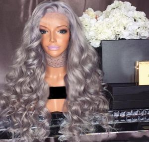 Glueless Full Lace Human Hair Wigs with Baby Hair Preucked Gray Wave Brazilian Virgin Hair Lace Wigs2782611