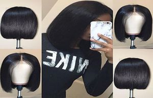 新しいボブレースフロントヒューマンヘアウィッグベビーヘアプリックブラジルのレミーヘアナチュラルヘアラインストレートショートボブウィッグBLAC7793689