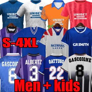 3xl 4xl 24 25 Jerseys de futebol retrô Terceira Gascoigne 1982 83 84 86 87 90 92 94 96 97 99 01 Kent Laudrup McCoist 2024 2025 Glasgow Rangers Men Orange Men Futebol Camisa de futebol infantil Camisa de futebol camisa de futebol