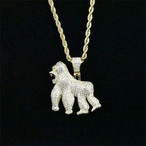 Men Iced Out Bling Ape Zircon Pendant Necklace Hip Hop Rock Gold Silver Color Jewelry Gift with Stainless Steel Chain Necklace 2012822662