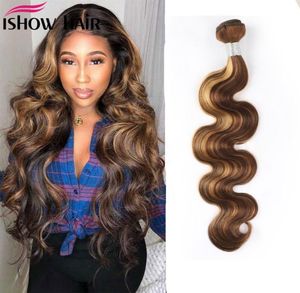 IsWhow Weaves Bundles Weft 828Inch Highlight 427 Ombre Brown Color Body Loose Deep Malaysian Brasilian Peruansk Virgn Human Hair 8313212