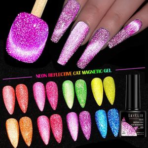 LilyCute 7 ml fioletowe fluorescencyjne odbijanie brokatu Kota Magnetyczna żel Neonowy żel Poliska paznokciowa Półpółka gwóźdź Art UV Poliska żelowa 240520