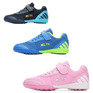 Youth Boys Girls Football Boots Children's Breathable Turf Soccer Cleats Kids Tf Training Shoes Navy Blue Pink