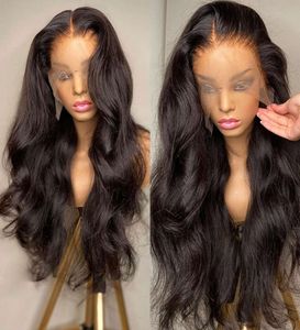 Peruker Body Wave Spets Front Torka 30 tum Mänskligt hår för svarta kvinnor PRED PLUCKED med Baby Brasilian Remy 13x4 HD Edge Frontal Wigs5878322